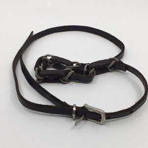 Orciani thin brown leather belt brushed silver buckle.  Made in Italy. size XS